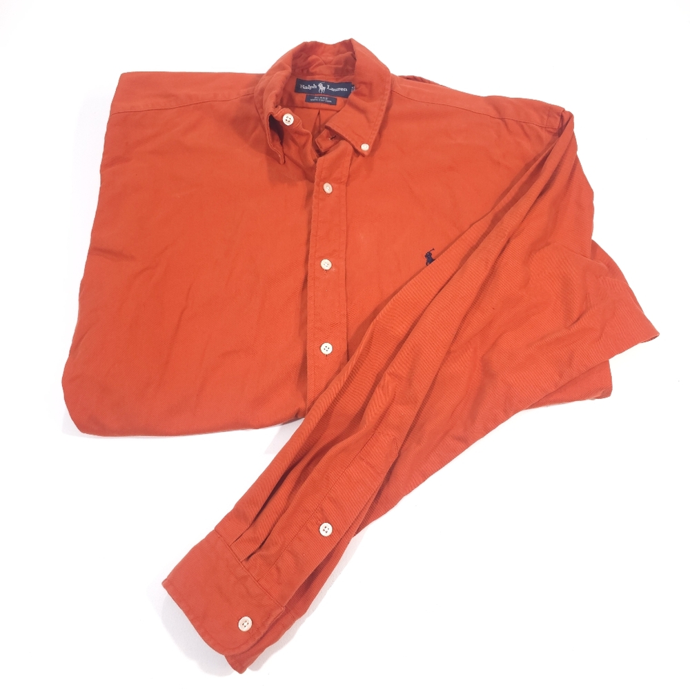 Polo Ralph Lauren Blake Button Up Shirt Medium Orange Pony Dress Rugby Mens
